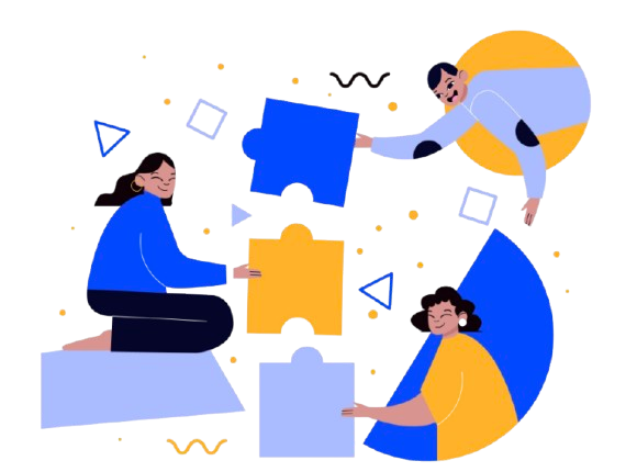 Jeunes réunissant des pièces de puzzle pour construire un projet commun