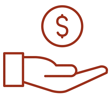 Icône représentant un don charitable avec coeur et main tendue